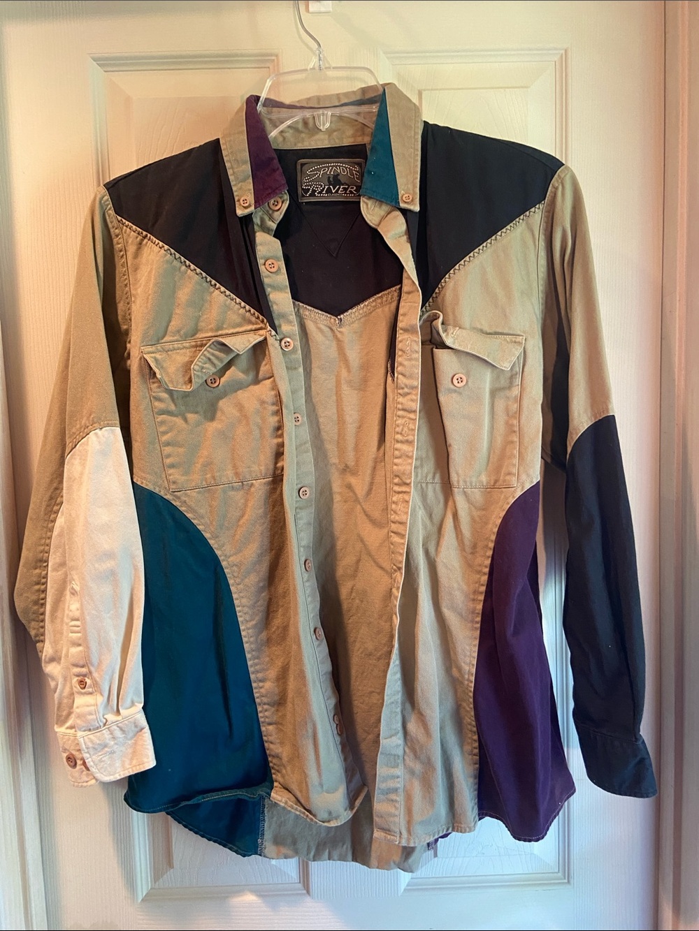 Spindle River Multi-Color Western Shirt Jacket - Beige, Teal & Purple